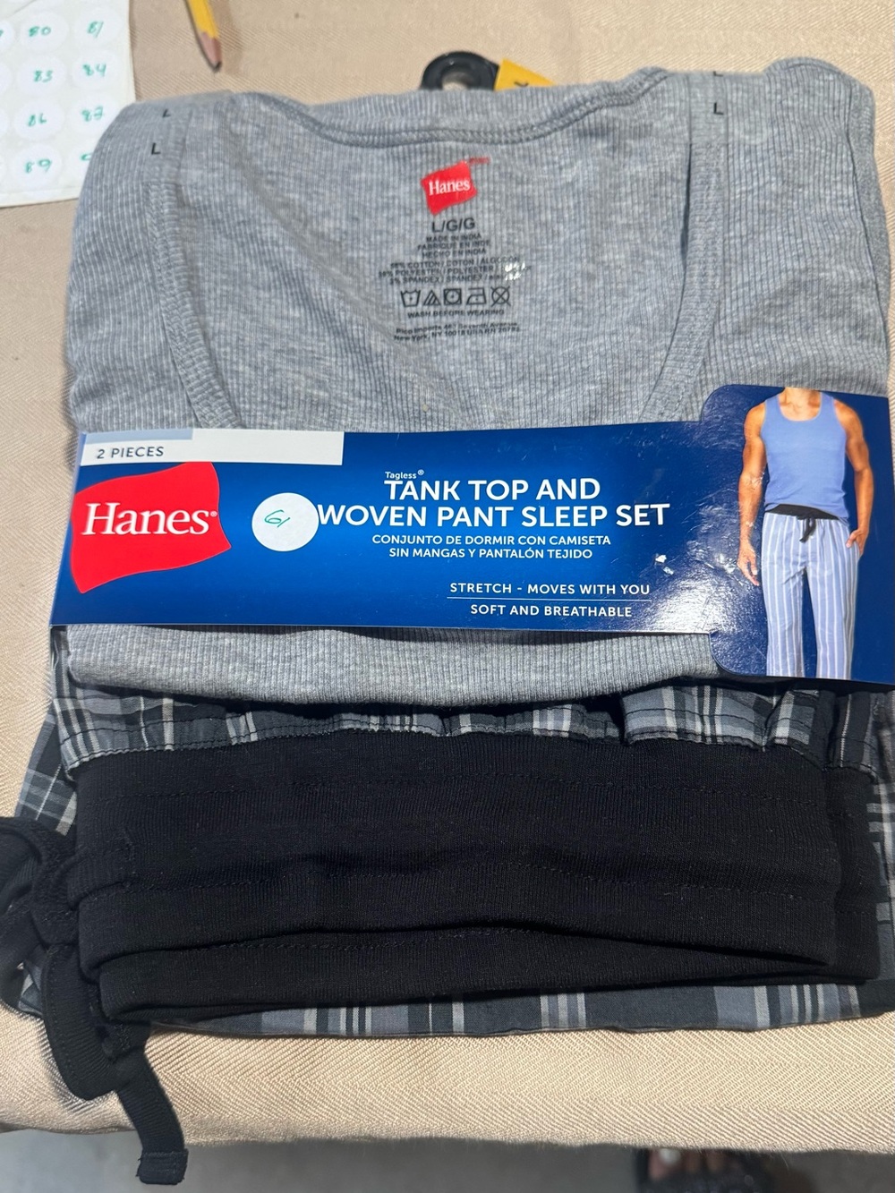 Hanes Men's Gray Tank Top with Black Woven Pajama Pants‎ Sleep Set
